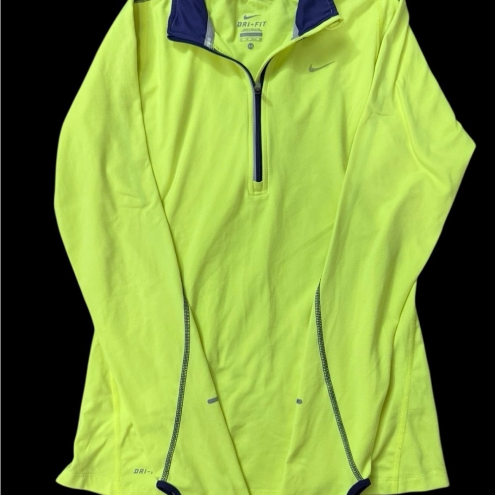 Nike Dri-Fit Running Pullover Womens XS Neon Yellow 1/4 Zip Athletic Long Sleeve